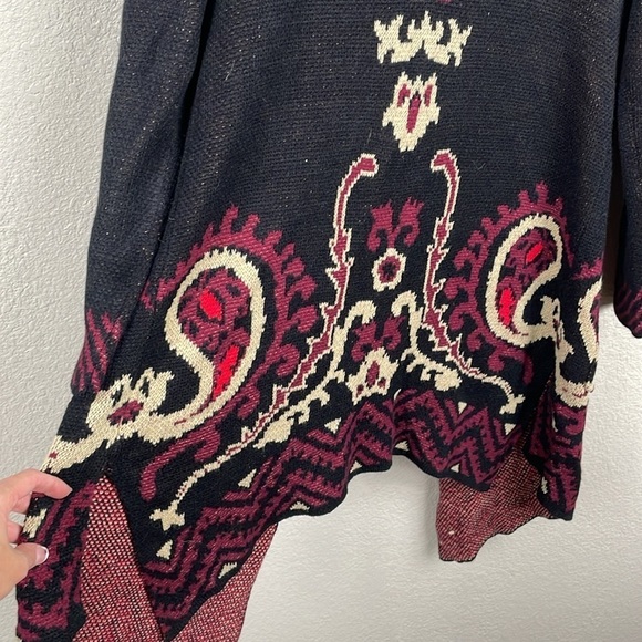 Vertigo Multi Color Paisley Shawl Collar Long Sweater Cardigan Knit Sz L - Picture 9 of 16